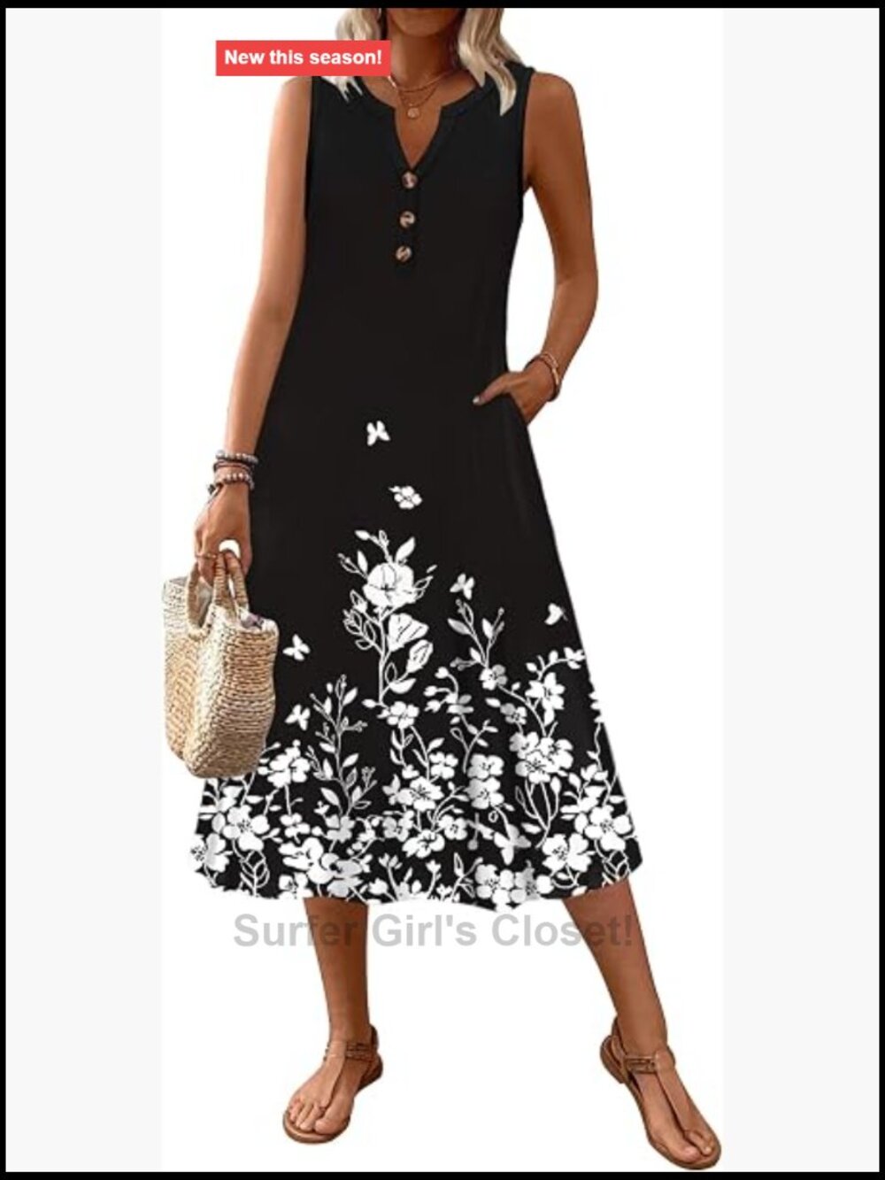 Women's Sleeveless V-Neck Midi Tank Dress Casual Beach Sundress